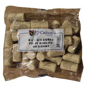 8X1 3/4 FIRST QUALITY STRAIGHT WINE CORKS 44 X 22mm 30/BAG