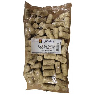 8X1 3/4 FIRST QUALITY STRAIGHT WINE CORKS 44 X 22mm 100/BAG