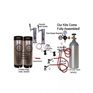 2 Faucet Stainless Economy Tower Kit with Two Cornelius/Firestone Kegs, Dual Check Valves.