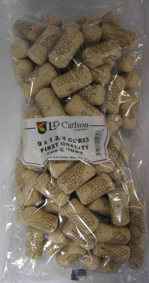9X1 3/4 FIRST QUALITY STRAIGHT WINE CORKS 44 X 23mm 100/BAG