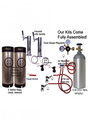 2 Faucet Stainless Economy Tower Kit with Two Cornelius/Firestone Kegs, Dual Check Valves.
