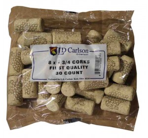 8X1 3/4 FIRST QUALITY STRAIGHT WINE CORKS 44 X 22mm 30/BAG